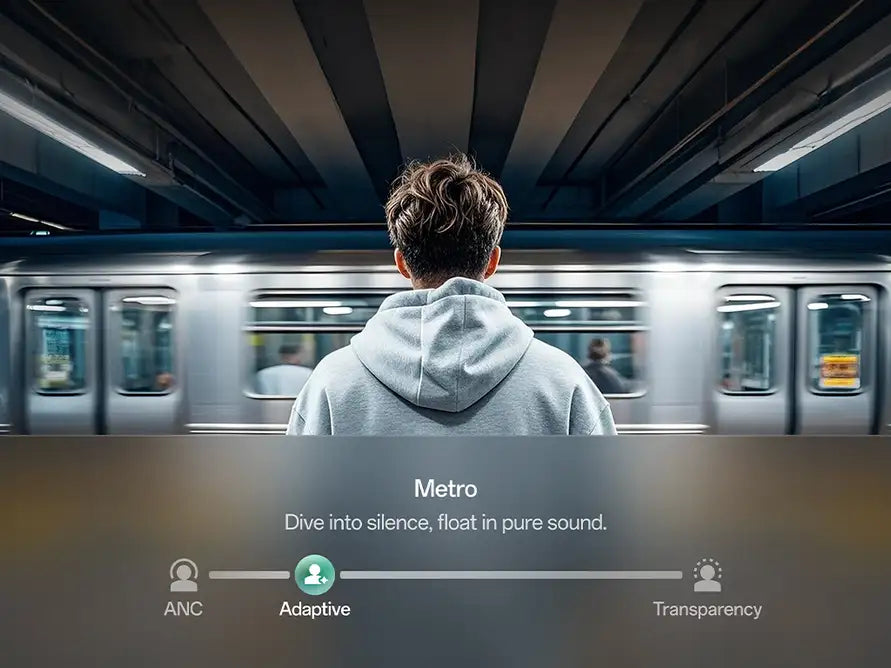 OnePlus Buds 4 adaptive noise cancellation on a busy metro