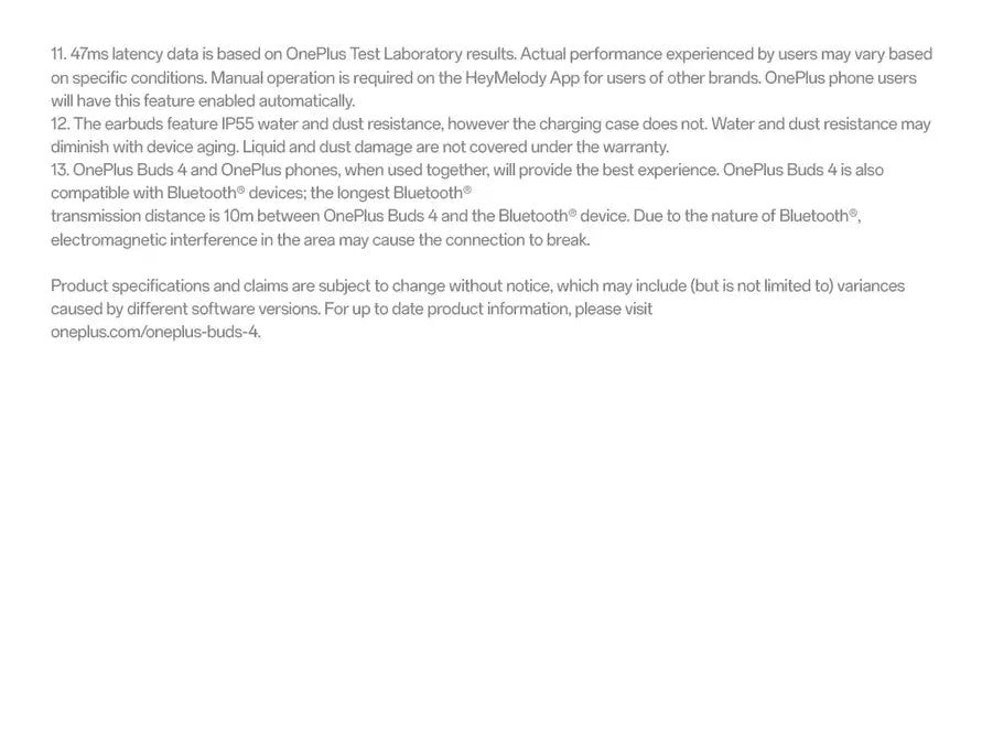 OnePlus Buds 4 — product notes and disclaimers (continued)