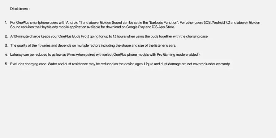OnePlus Buds Pro 3 — disclaimers