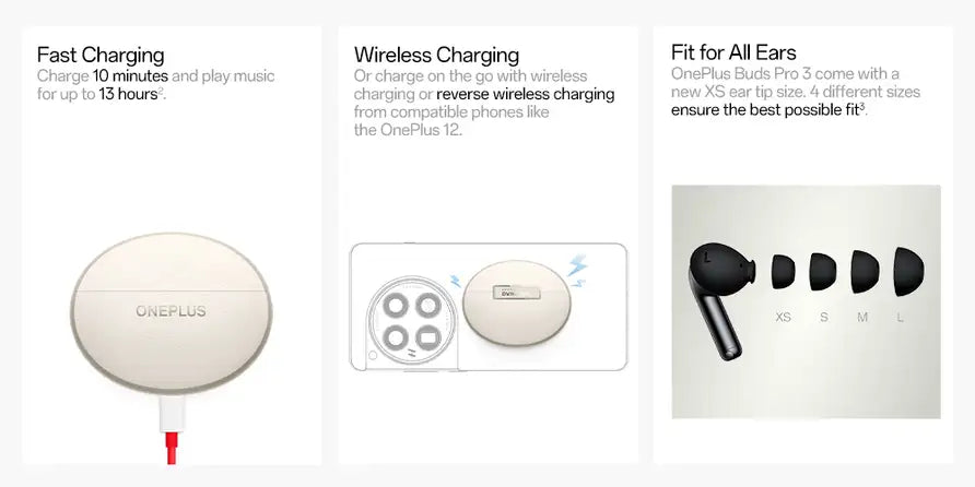 OnePlus Buds Pro 3 with fast charging, wireless charging and a fit for all ears