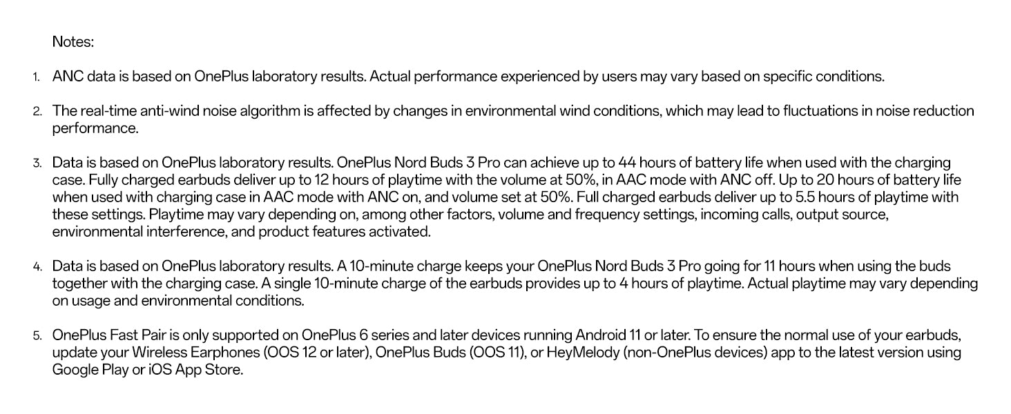 OnePlus Nord Buds 3 Pro — product notes and disclaimers