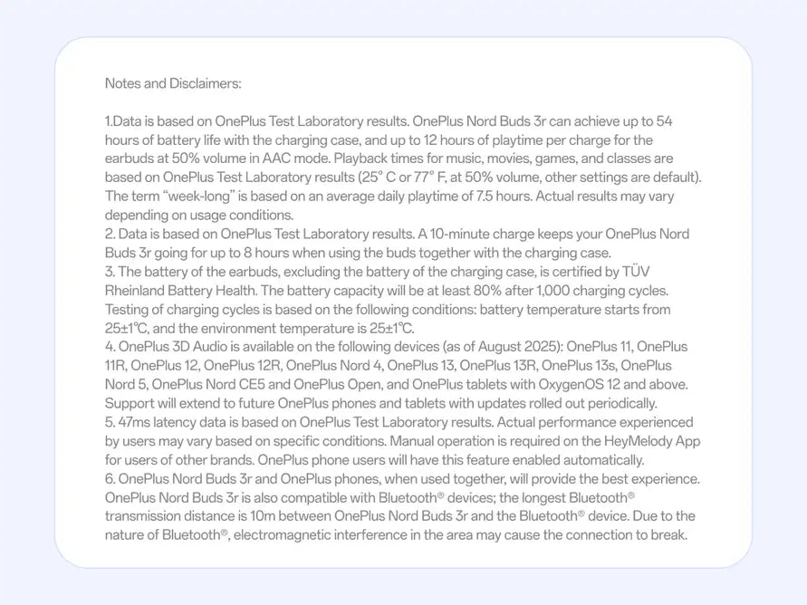 OnePlus Nord Buds 3r — product notes and disclaimers