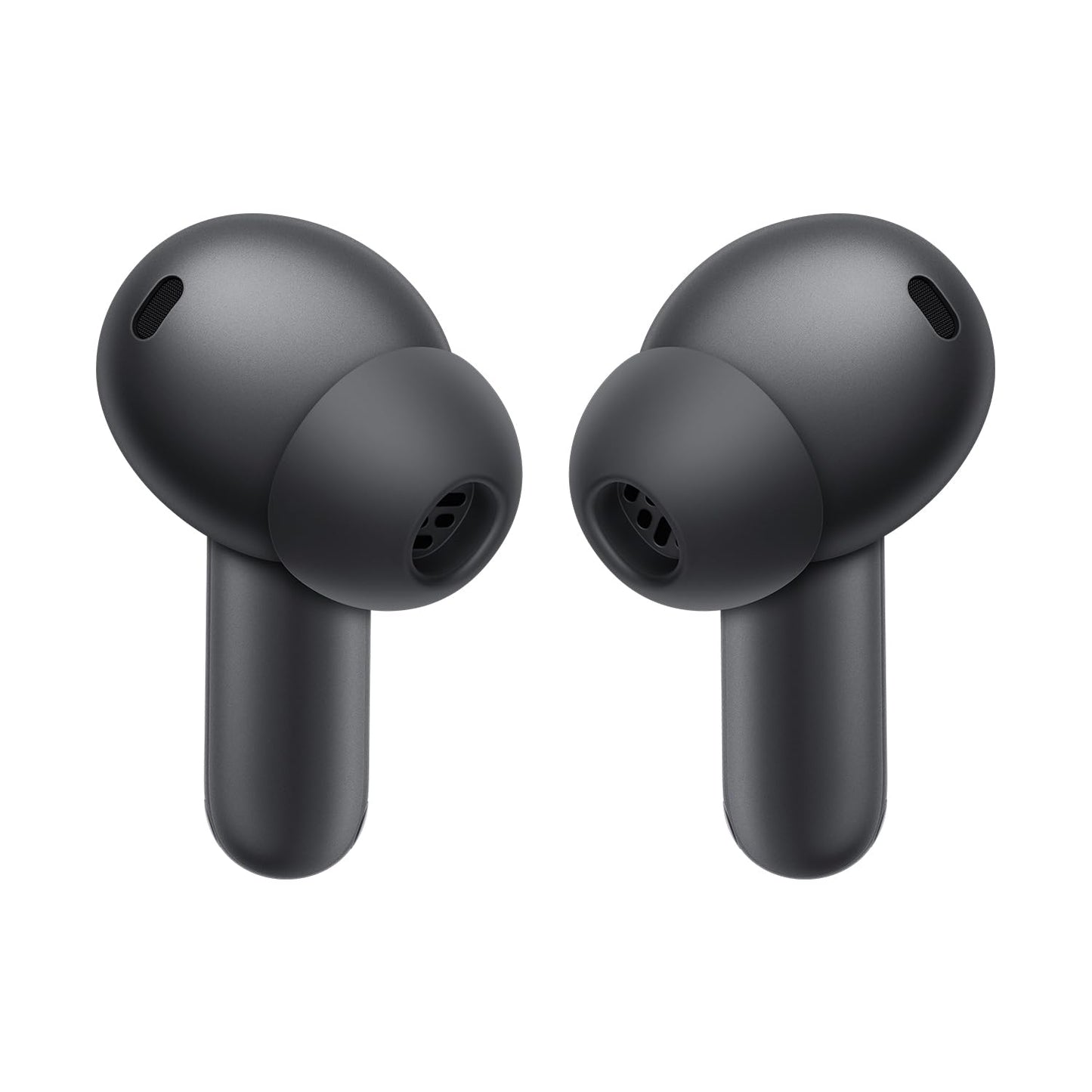 Storm Gray | OnePlus Buds 4 Storm Gray earbuds, close-up of silicone ear tips and microphones