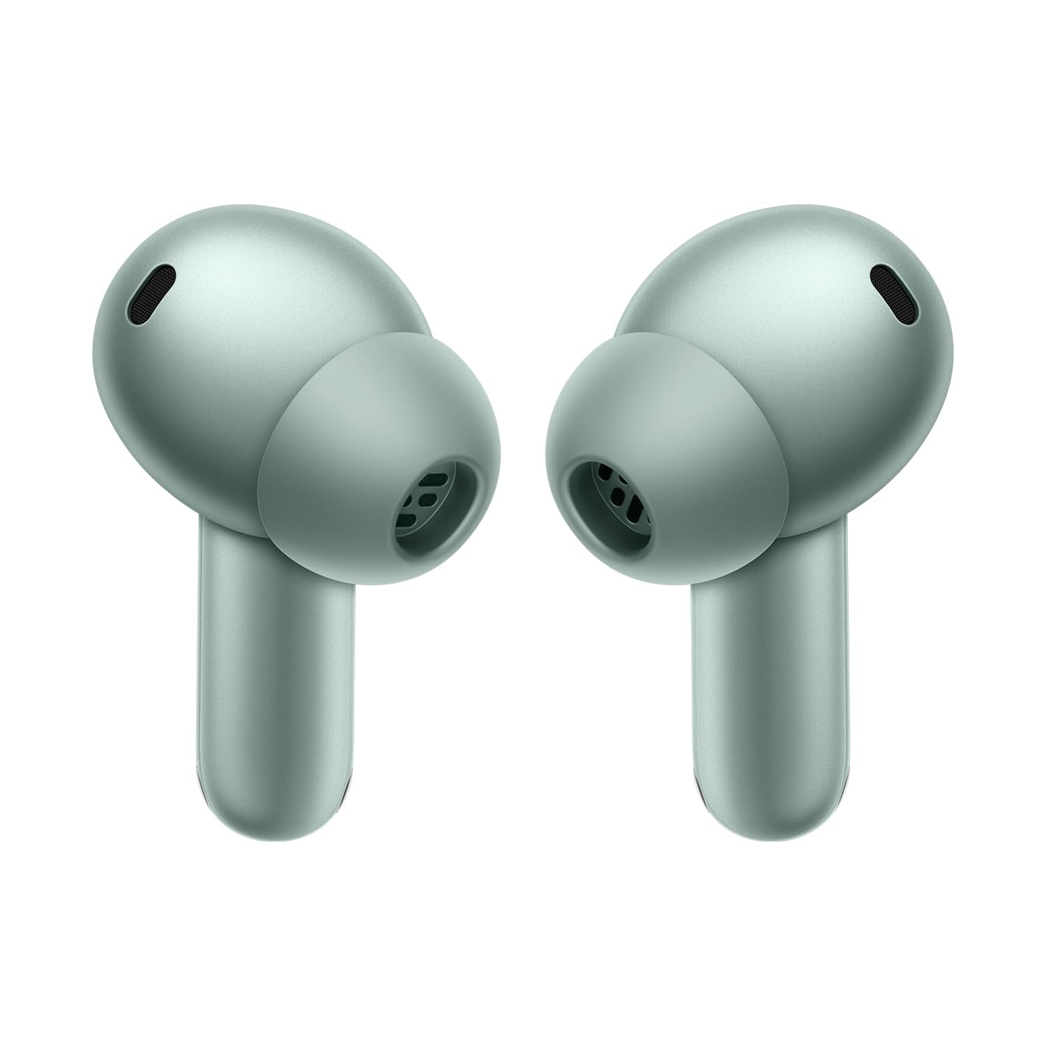 Zen Green | OnePlus Buds 4 Zen Green earbuds, close-up of silicone ear tips and microphones