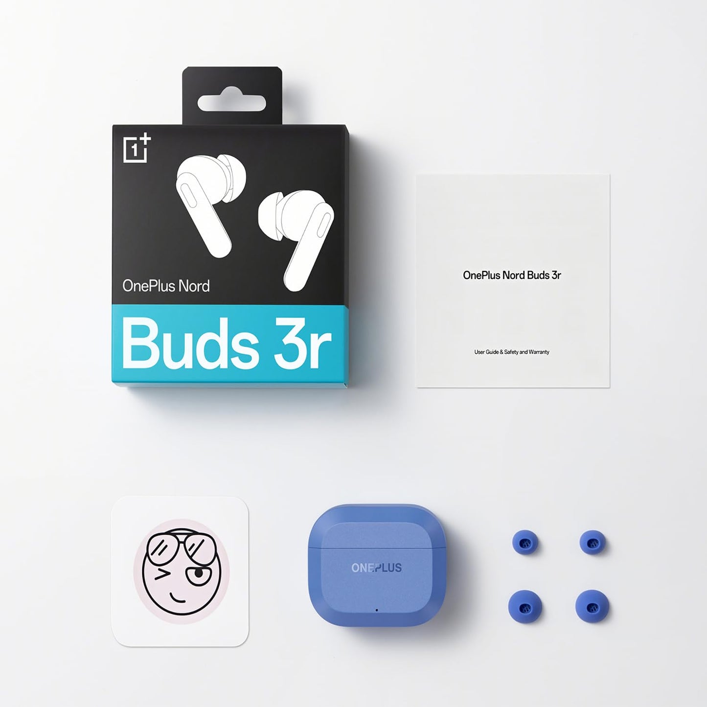 Aura Blue | OnePlus Nord Buds 3r Aura Blue — what's in the box: case, earbuds, ear tips and guide