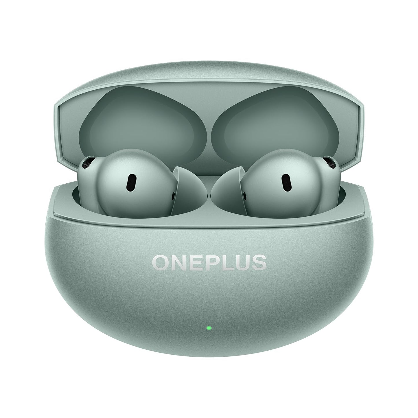 Zen Green | OnePlus Buds 4 in Zen Green, earbuds resting in the open charging case