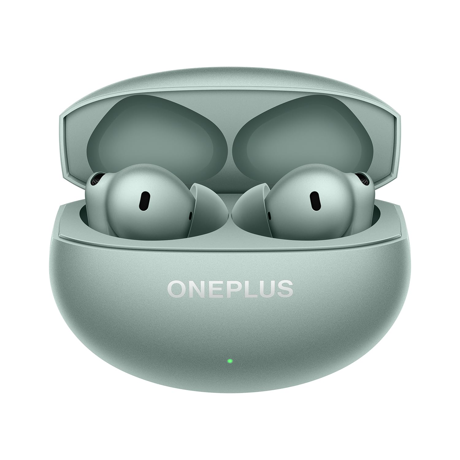 Zen Green | OnePlus Buds 4 in Zen Green, earbuds resting in the open charging case