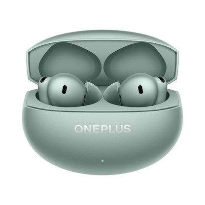 Zen Green | OnePlus Buds 4 in Zen Green, earbuds resting in the open charging case