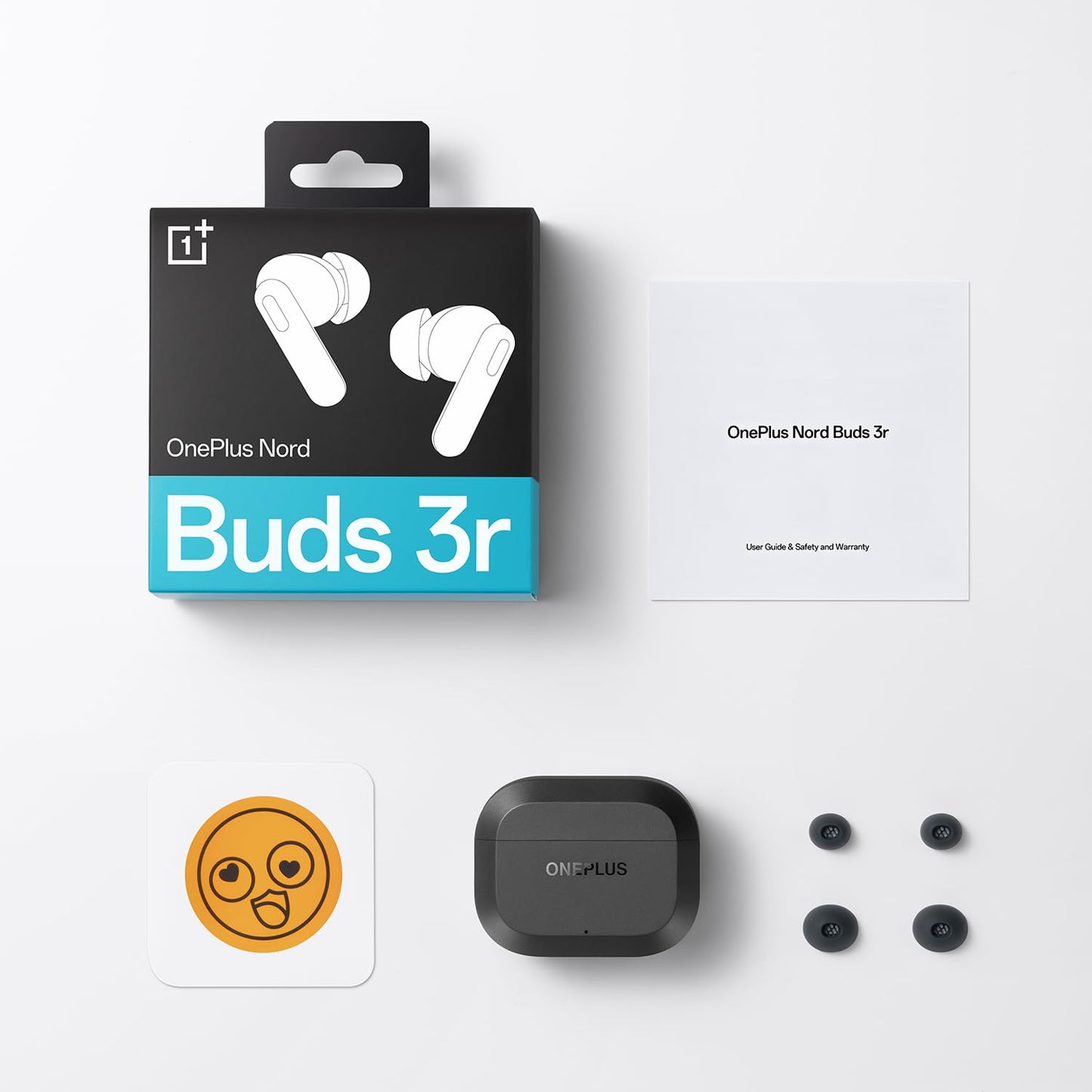 Ash Black | OnePlus Nord Buds 3r Ash Black — what's in the box: case, earbuds, ear tips and guide